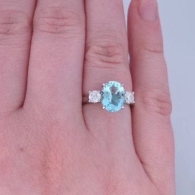 Aquamarine and Diamond Three Stone Ring
