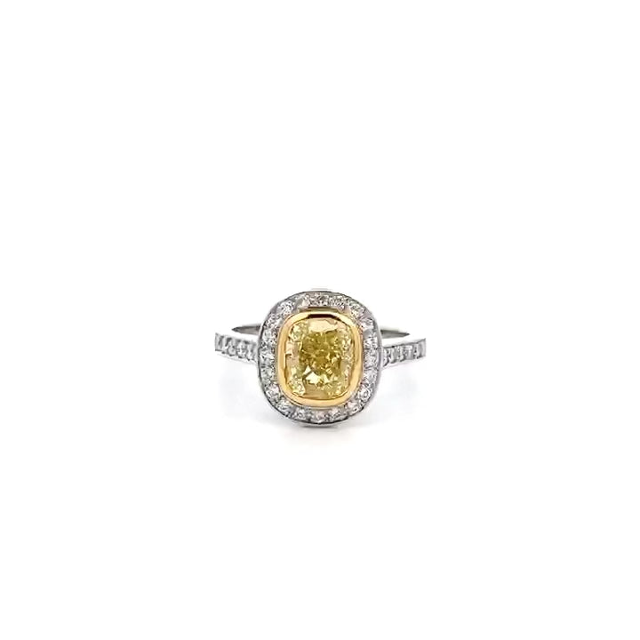 Natural Fancy Yellow Diamond Halo Ring in Platinum | 2.01ct