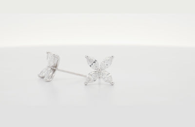 Marquise Cut Diamond Flower Earrings in White Gold | 1.60ctw