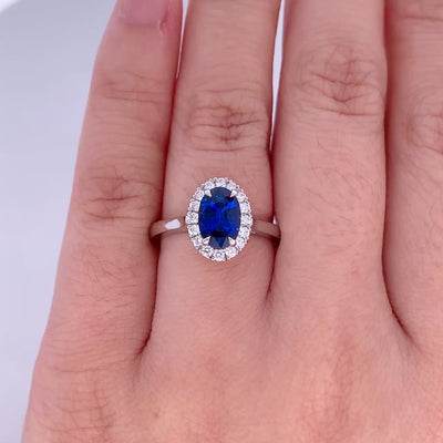 Luminous: Oval Cut Sapphire and Diamond Halo Ring in Platinum | 1.31ct