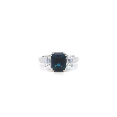 Sapphire and Diamond Three Stone Ring in Platinum | 2.77ct