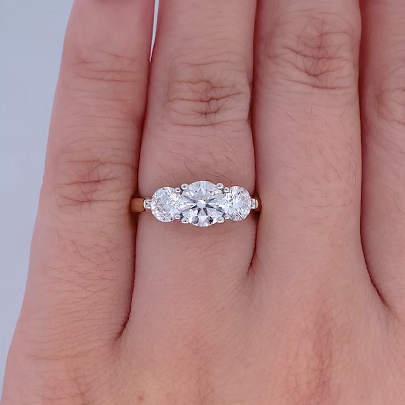 Entwine: Brilliant Cut Diamond Three Stone Ring in Yellow Gold | 1.64ctw