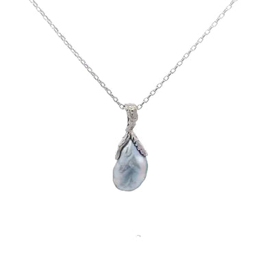 Reef: Baroque Pearl Drop Pendant in White Gold