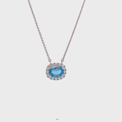 Oval Cut Aquamarine and Diamond Halo Pendant in Platinum | 2.07ctw