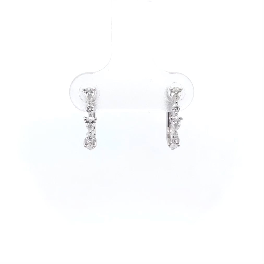 Brilliant and Pear Cut Diamond Huggie Earrings in White Gold | 0.34ctw