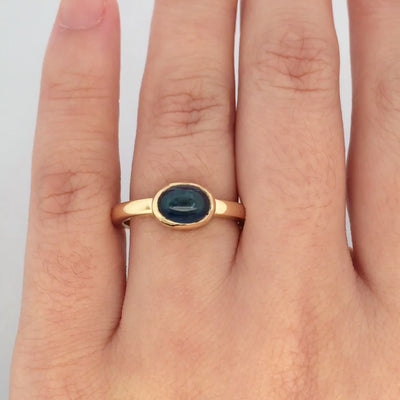 Cabochon Sapphire Solitaire Bezel Set Ring in Yellow Gold, sapphire engagement ring, dress ring