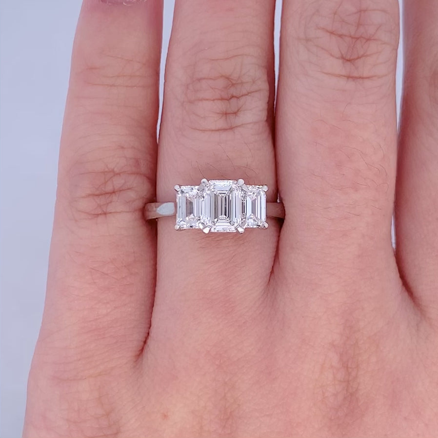 Harmony: Emerald Cut Diamond Three Stone Ring in Platinum | 1.80ctw