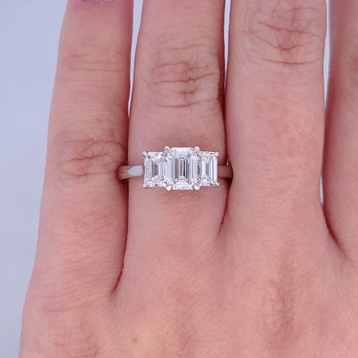 Harmony: Emerald Cut Diamond Three Stone Ring in Platinum | 1.80ctw