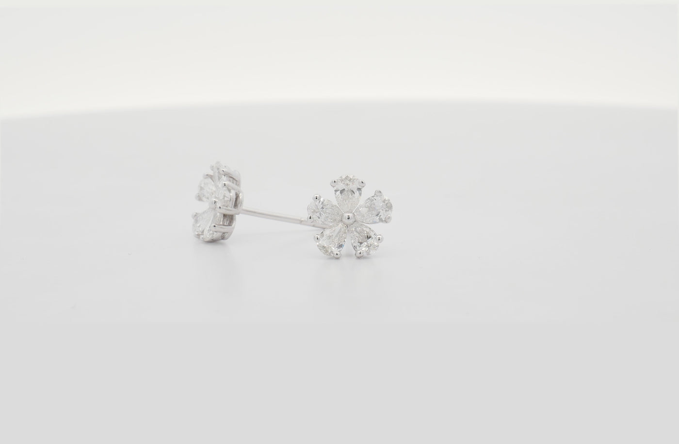 Flower Petal Diamond Stud Earrings in White Gold | 1.24ctw