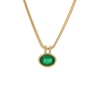 Bezel Set Oval Cut Emerald Pendant in Yellow Gold | 1.69ct