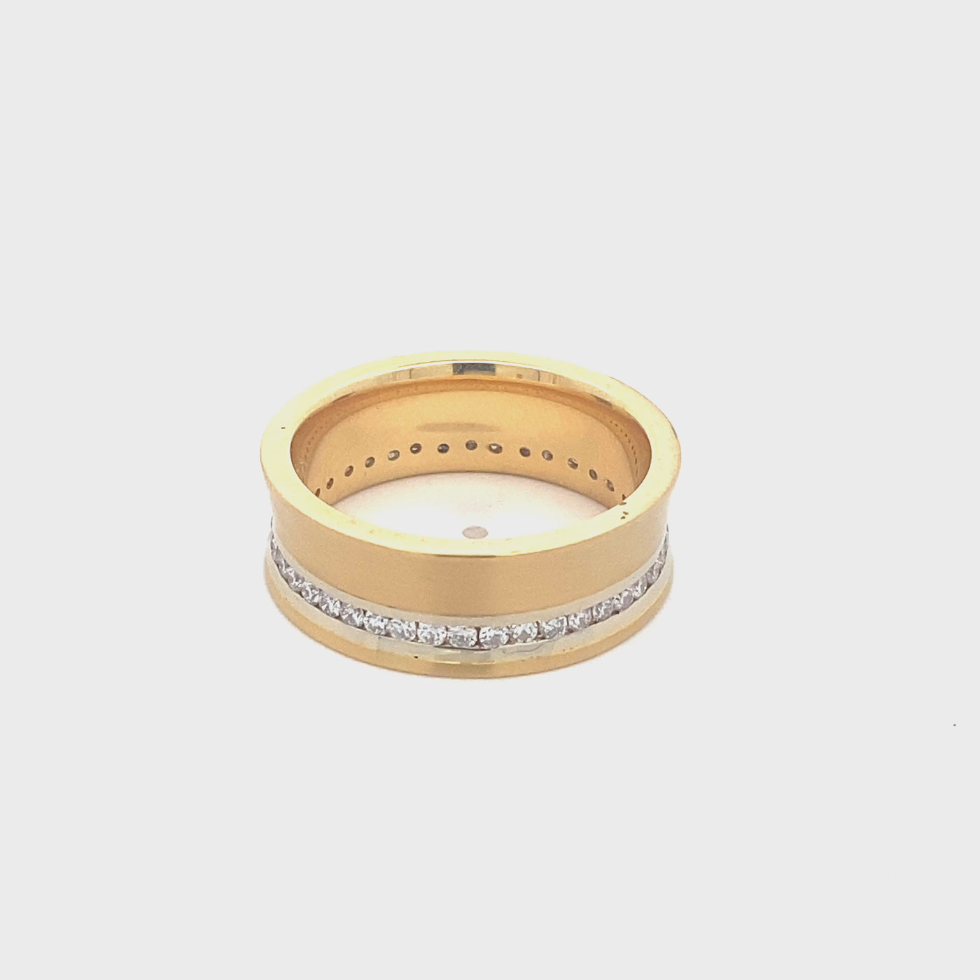 Yellow and White Gold Concave Channel Set Diamond Eternity Ring