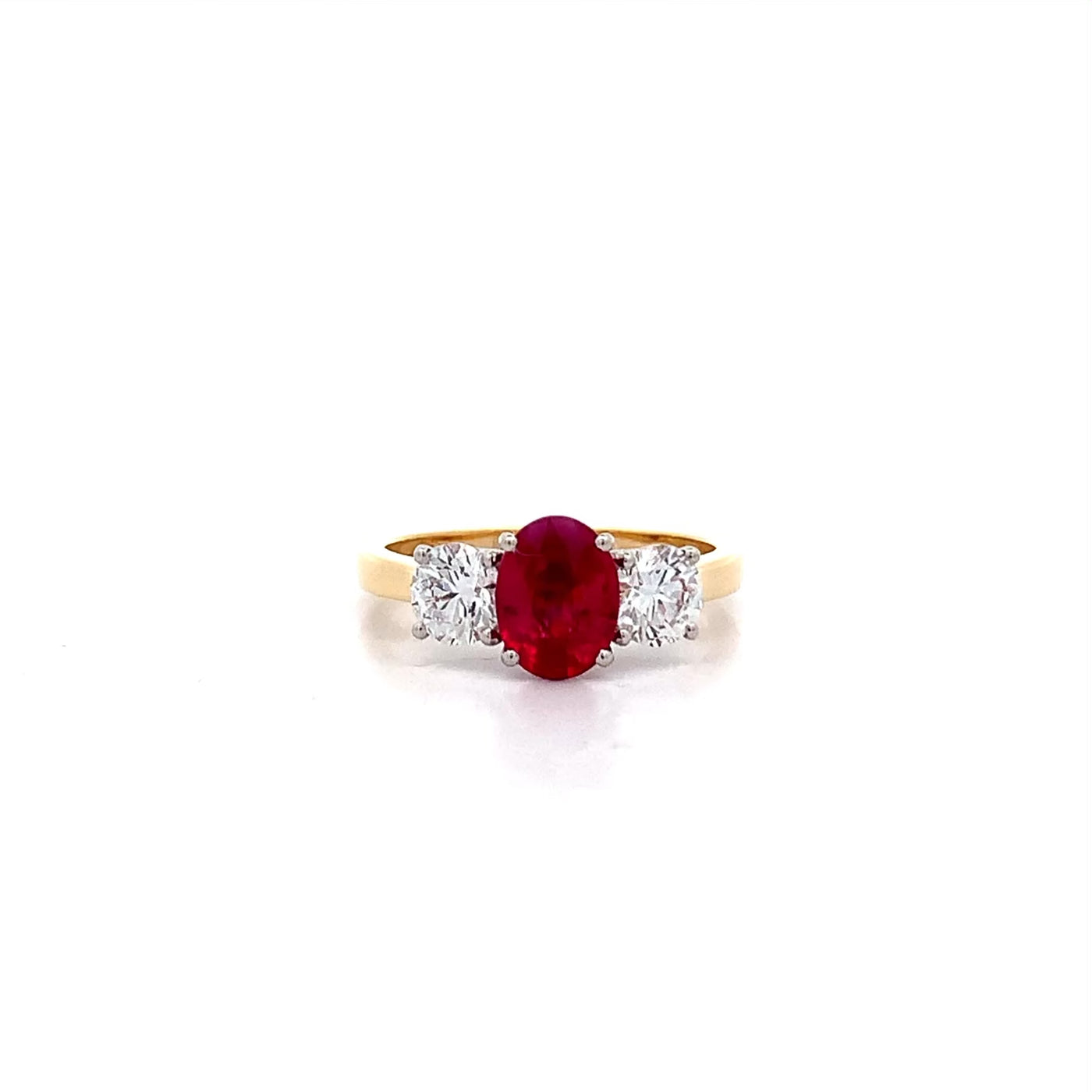 Enchant: Ruby and Diamond Three Stone Ring in Yellow Gold | 2.59ctw