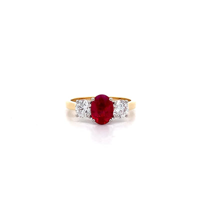 Enchant: Ruby and Diamond Three Stone Ring in Yellow Gold | 2.59ctw