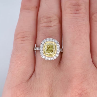 Natural Fancy Yellow Diamond Halo Ring in Platinum | 2.01ct