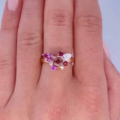 Rosebud: Sapphire Ruby and Diamond Cluster Ring in Rose Gold | 2.60ctw