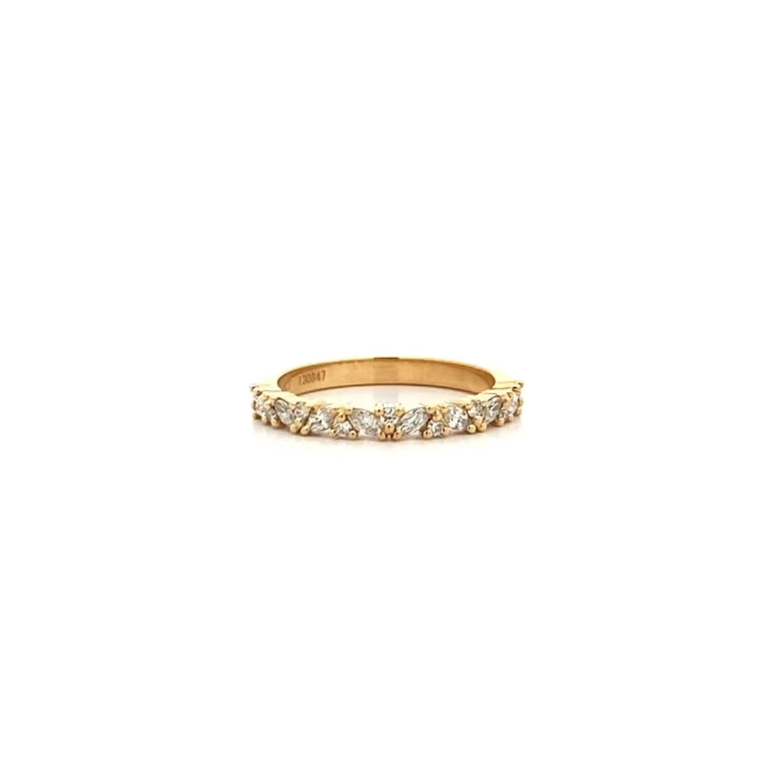 Marquise and Brilliant Cut Diamond Set Ring in Yellow Gold | 0.33ctw
