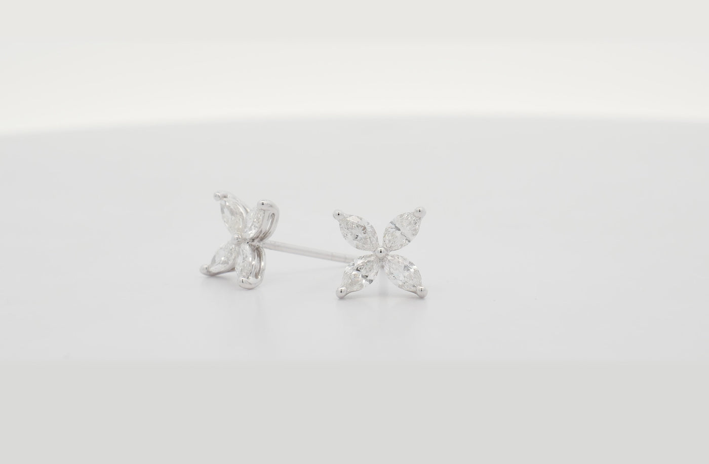 Fine Marquise Cut Diamond Flower Earrings in White Gold | 0.93ctw