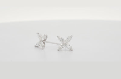 Fine Marquise Cut Diamond Flower Earrings in White Gold | 0.93ctw