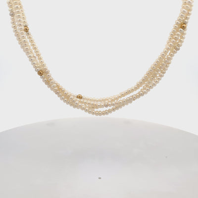 Fine White Pearl Twist Necklace with Gold Plated Beads