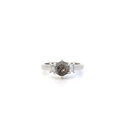 Salt and Pepper Hexagonal Diamond Three Stone Ring | 1.42ctw