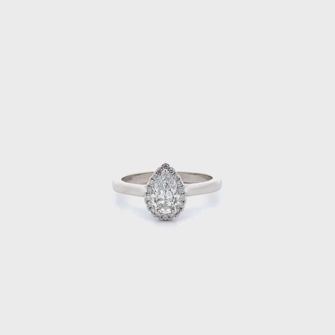 Luminous: Pear Cut Diamond Halo Ring in Platinum | 0.80ctw