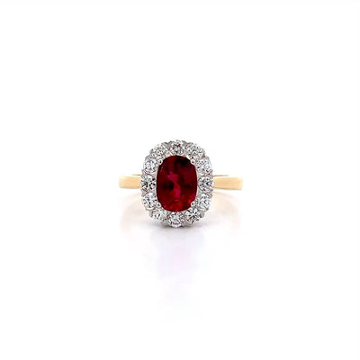 Ruby and Diamond Halo Ring in Yellow Gold | 2.72ctw