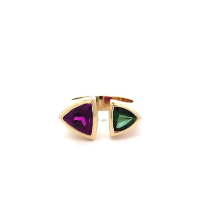 Tourmaline & Garnet Two Stone Ring in Yellow Gold