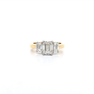 Emerald Cut Diamond Three Stone Ring in Yellow Gold | 2.51ctw