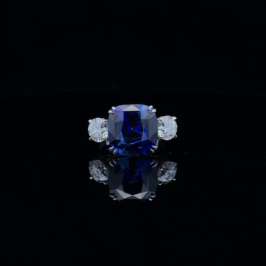 Sapphire and Diamond Three Stone Ring in Platinum | 12.24ctw