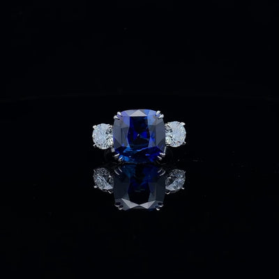 Sapphire and Diamond Three Stone Ring in Platinum | 12.24ctw