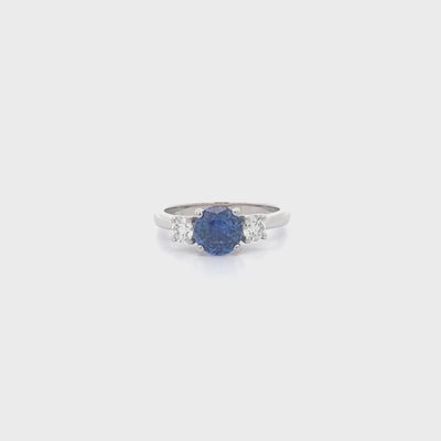 Sapphire and Diamond Three Stone Ring in Platinum | 1.18ct