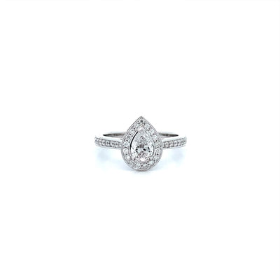 Pear Cut Diamond Halo Ring with Diamond Shoulders in Platinum