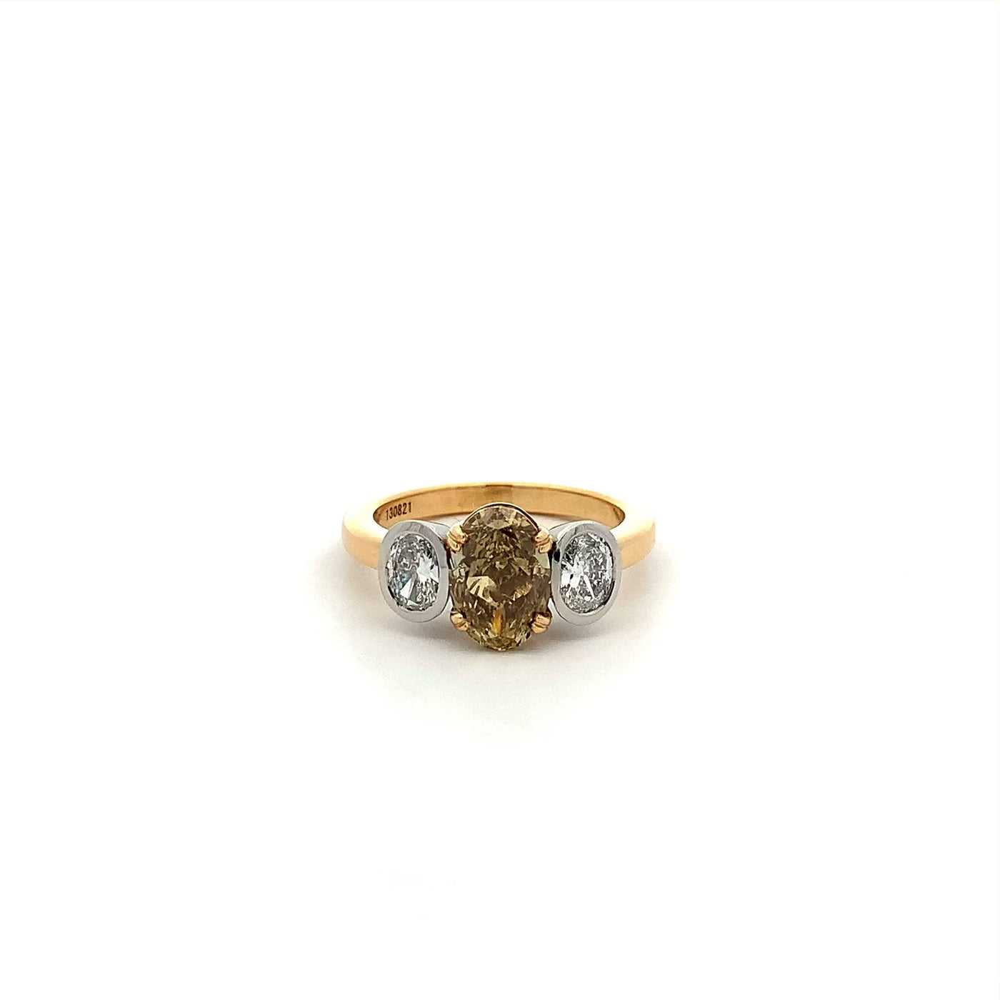 Cognac Diamond Three Stone Ring in Yellow Gold | 2.00ct