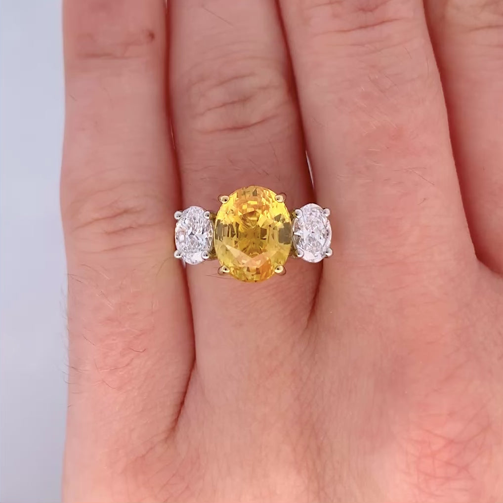 Sapphire and Diamond Three Stone Ring in Yellow Gold | 5.34ct