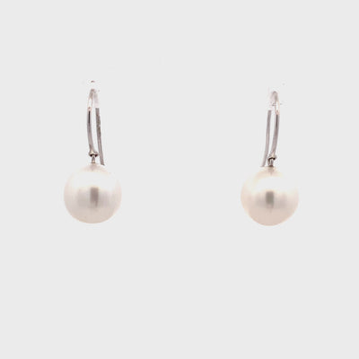 South Sea White Pearl Drop Earrings in White Gold | 11.00mm
