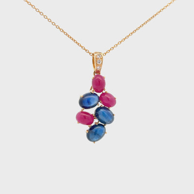Ruby Sapphire and Diamond Cluster Pendant in Yellow Gold