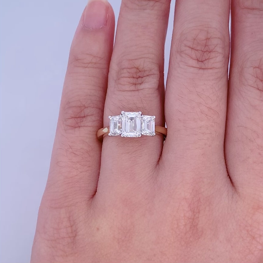 Harmony: Emerald Cut Diamond Three Stone Ring in Platinum | 2.00ctw