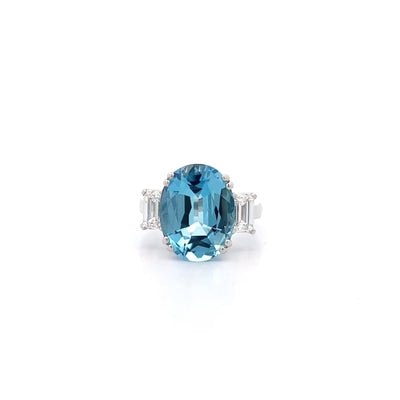 Santa Maria Blue Aquamarine and Diamond Three Stone Ring in Platinum | 7.01ct
