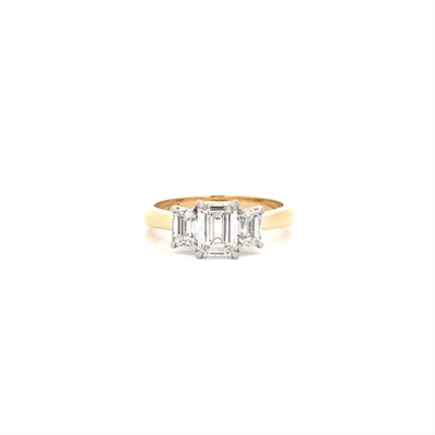 Harmony: Emerald Cut Diamond Three Stone Ring in Yellow Gold | 1.42ctw