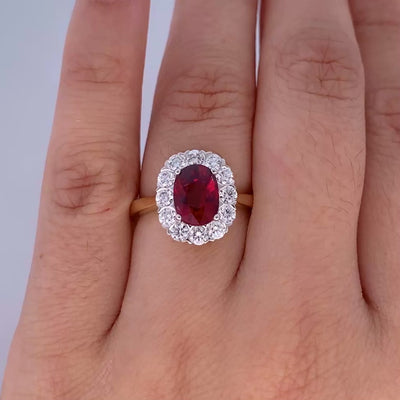 Ruby and Diamond Halo Ring in Yellow Gold | 2.72ctw