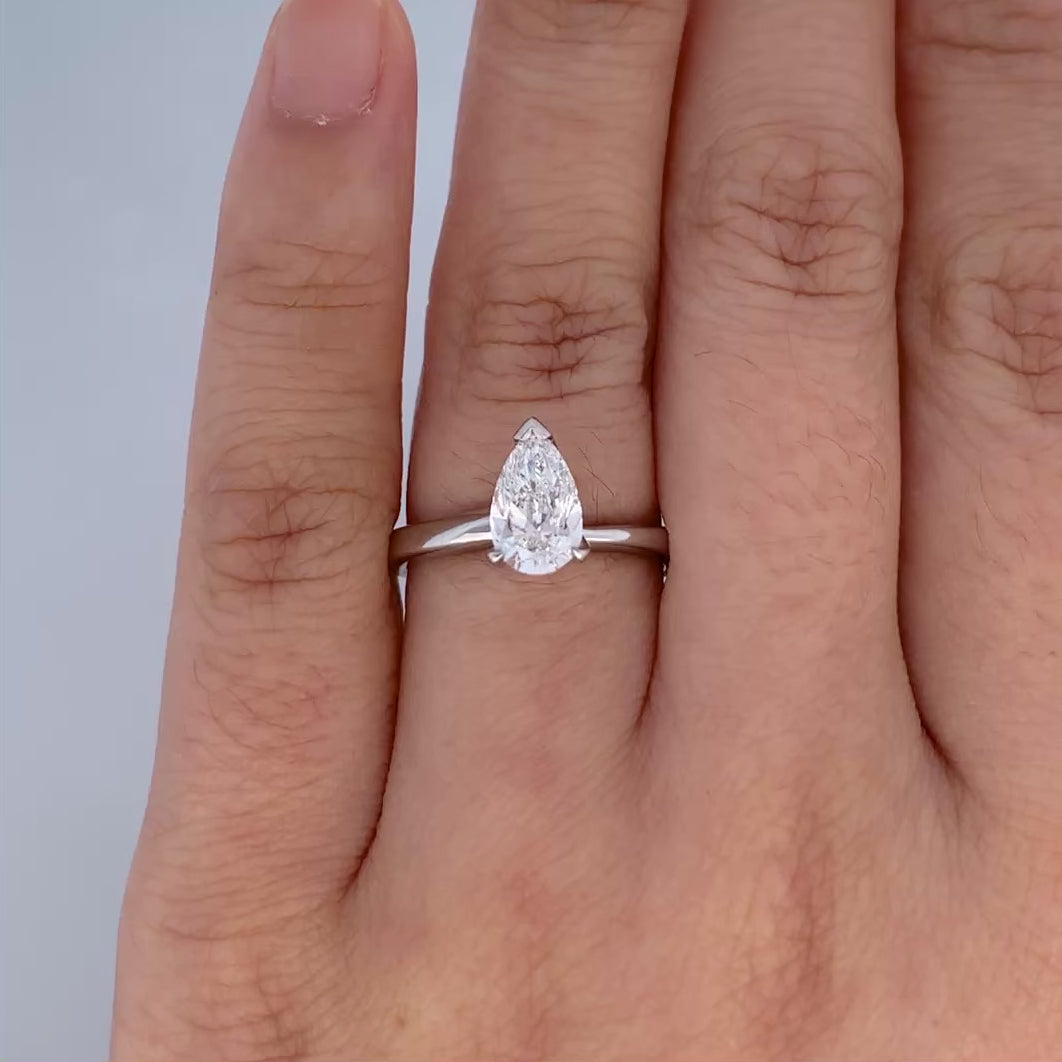 Silhouette: Pear Cut Diamond Solitaire Ring in Platinum | 1.07ct E SI1