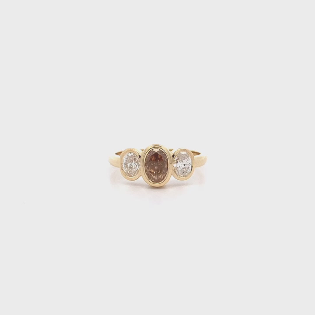 Brown-Yellow Diamond Three Stone Ring in Yellow Gold | 1.81ctw