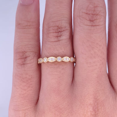 Leaf and Circle Diamond Set Eternity Ring in Yellow Gold with Milgrain Edge | 0.40ctw