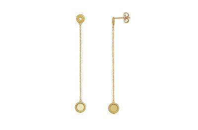 Diamond Set Rope and Disc Drop Earrings in Yellow Gold | 0.06ctw