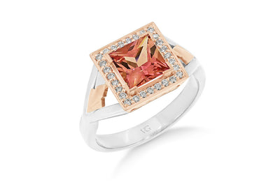 Peachy: Sapphire and Diamond Halo Ring