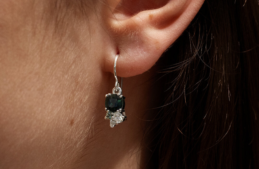 Tourmaline, Sapphire and Diamond Cluster Earrings