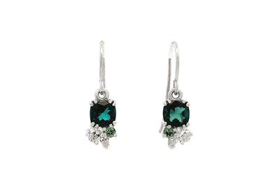 Tourmaline, Sapphire and Diamond Cluster Earrings