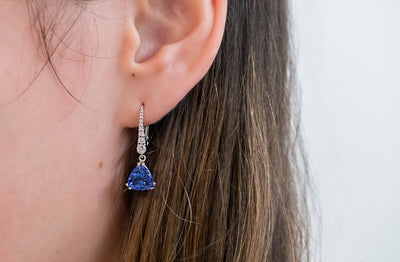 Trilliant Tanzanite and Diamond Drop Earrings