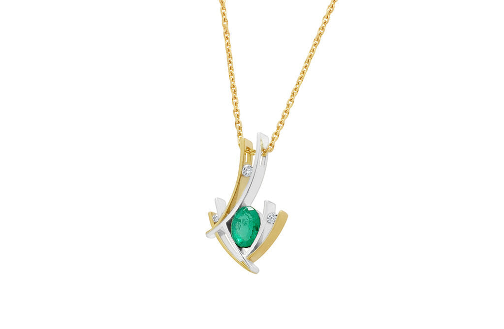 Two Tone Emerald and Diamond Pendant