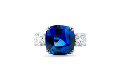 Sapphire and Diamond Three Stone Ring in Platinum | 12.24ctw